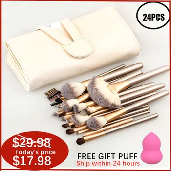 

Professional 12/18/24pcs Makeup Brushes Set Cosmetic Make Up Tools Foundation Eyeshadow Blush Kits + Leather Bag maquiagem