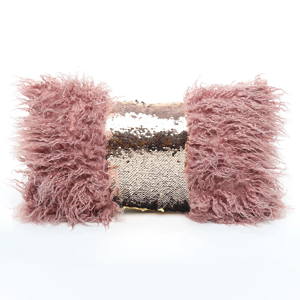 

Faux Fur Pillow Cover White Green Grey Sequin Cushion Cover Home Decor Lumbar Pillow 30x50cm Decorative pillowsham