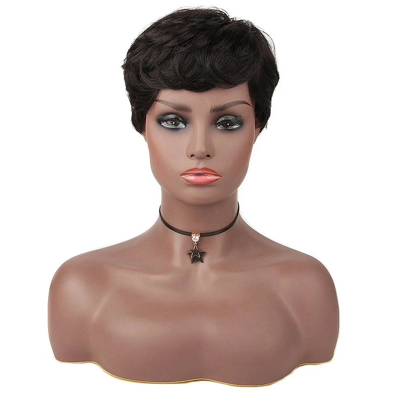 Short Human Hair With Bangs Wigs Brazilian Human Hair 100% Remy Extension Afro Wig For Black/White Women