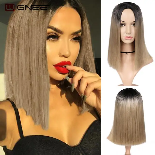Peluca Sintetica Wignee De 2 Tonos Rubio Marron Ceniza Para Mujer Pelo Corto Recto Pelucas De Pelo Para Cosplay De Alta Temperatura Pelucas Sinteticas Sin Encaje Aliexpress
