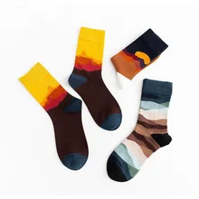 Женские хлопковые носки на осень и зиму, модные женские носки с принтом гор и рек, цветные теплые носки для отдыха с граффити