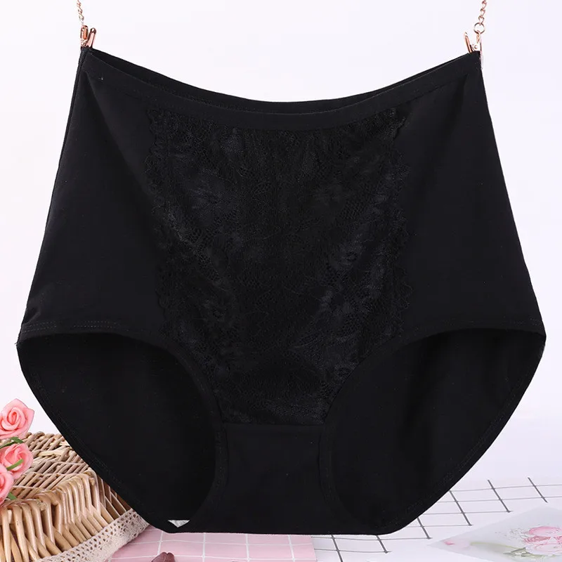 black 40 кг-115 кг Для женщин сексуальные кружевные трусики бесшовные хлопковые дышащие трусики в упаковке, трусы для девочек, сексуальное нижнее белье, большие Размеры XL-6XL 3267 - Цвет: black
