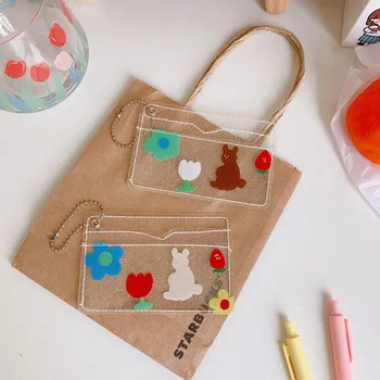 

1 Pcs Simple Rabbit Bear Flower Transparent Waterproof PVC Women Girl Business Card Holders Credit Card Bag ID Card Coin Purse
