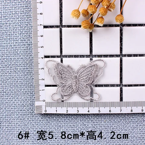Серые кружева органза цветок лист Бабочка вышитые железные нашивки для аппликация на одежду полоса одежда наклейка термо клей - Цвет: 6