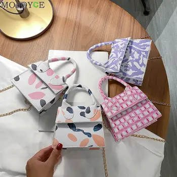 

Fashion Printed Women Mini Shoulder Bags Female PU Leather Chain Totes Small Crossbody Handbag