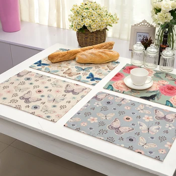 

1Pcs Pattern Kitchen Placemat Cotton Linen Butterfly Dining Table Mats Coaster Pad Flower Bowl Cup Mat 42*32cm Home Decor ML0008
