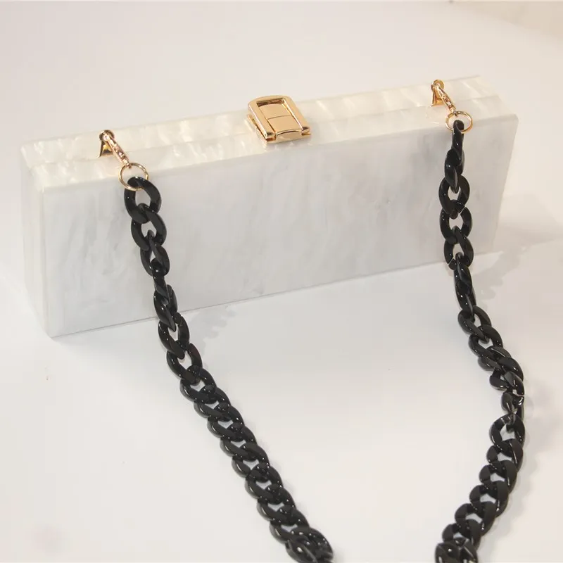 resin chain 25X9 cm magnet inside metal claps women brand flap acrylic box clutches evening Shoulder Messenger Bags Ladies Purse Wallet - Цвет: resin chain