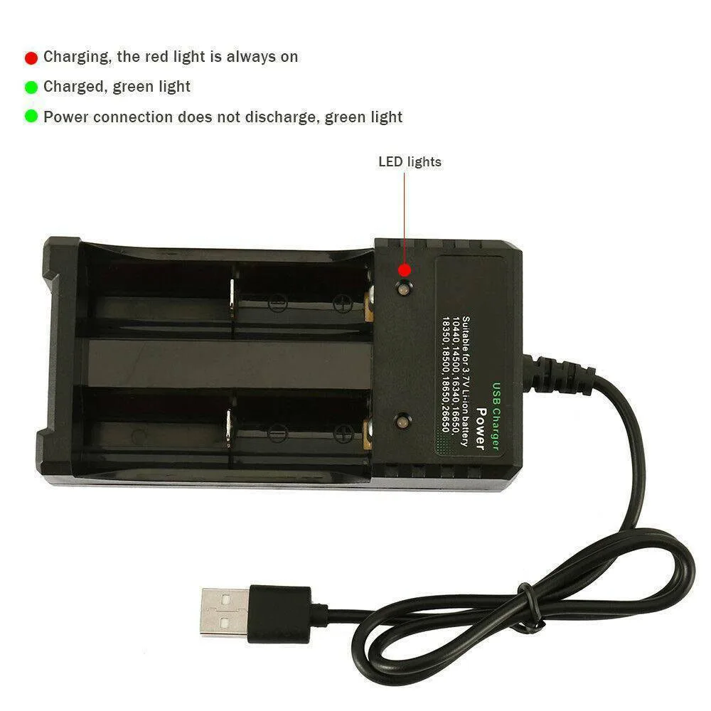 Черный 18650 USB зарядное устройство Быстрая зарядка двойной для 3,7 V 16340 14500 26650