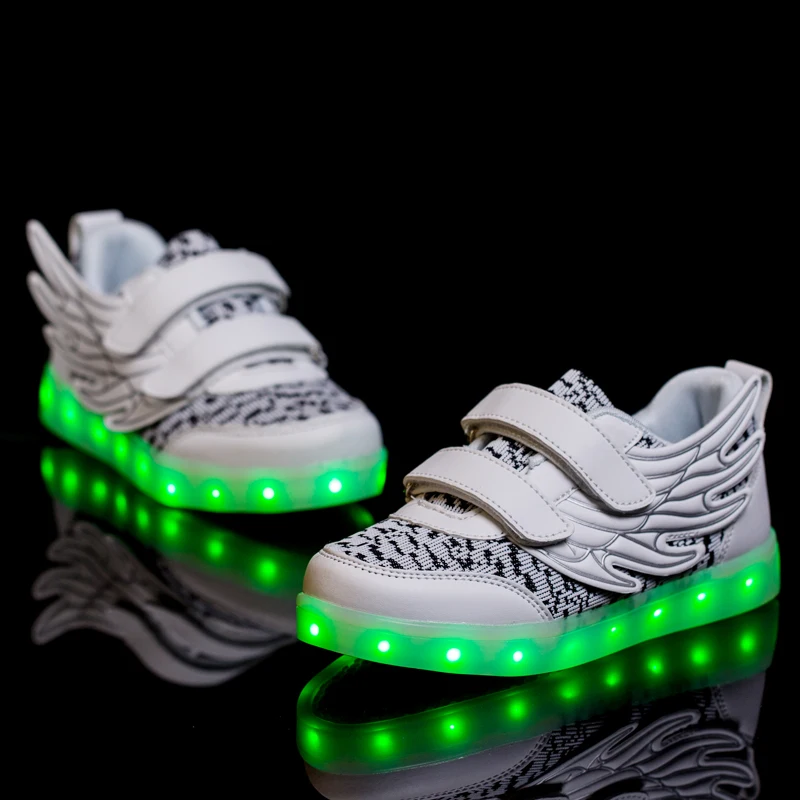 Детская светящаяся обувь с подсветкой; Детские светящиеся кроссовки с usb зарядкой и крыльями для мальчиков и девочек; обувь с высоким верхом; Размеры 25-35