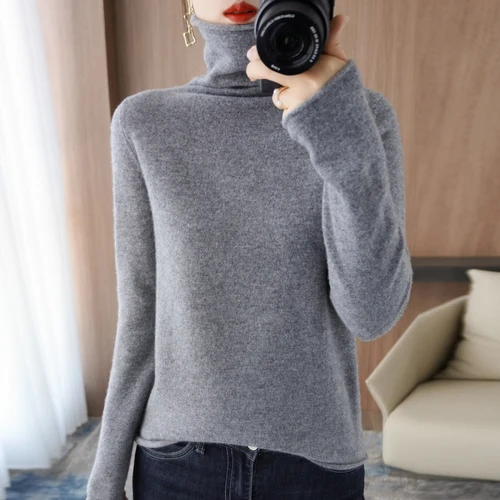 100% 순수 울 캐시미어 스웨터, 2022 년 가을/겨울 파일 칼라 풀오버, 한국 패션, 캐주얼 니트 탑스, 여성 긴팔 재킷 5
