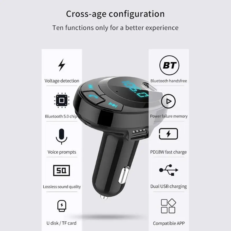 18 Вт Автомобильный Bluetooth 5,0 fm-передатчик Handsfree автомобильный mp3-плеер внешний u-диски USB-C PD зарядное устройство