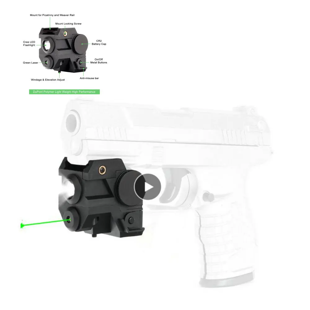 

ohhunt Compact Green Laser Sight with CREE LED Flashlight Integrated Combo for Tactical Pistol Rifle Weaver Picatinny Rail