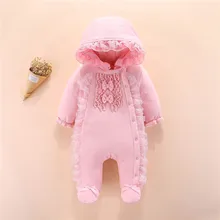 Novo bebê recém-nascido meninas footies infantil inverno quente macacão recém-nascido 3 6 9 12 m roupas da menina do bebê inverno grosso neve macacão outfits(China)