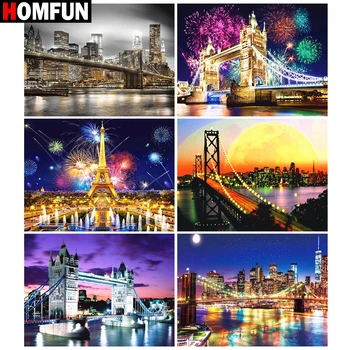 

HOMFUN Full Diamond "Bridge night view Fireworks" DIY 5D Diamond Painting Cross Stitch Home Decor Picture Of Rhinestone Handmade