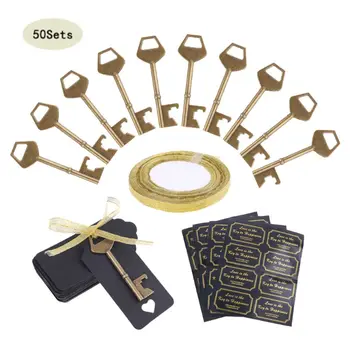 

50x Vintage Key Beer Bottle Opener with Tag Label Stickers Wedding Party Favors