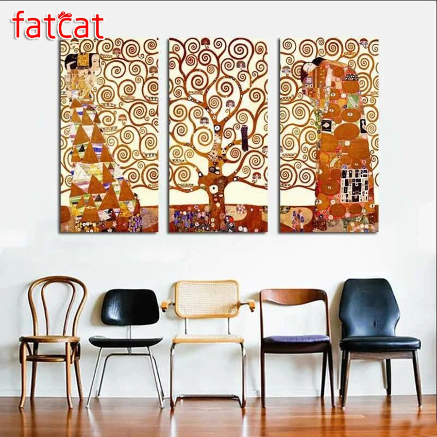 Алмазная картина FATCAT Klimt с деревом жизни большой Триптих 5D сделай сам полная