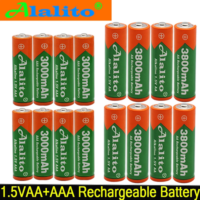 Alalito 1 5 V AAA 3000mAh Щелочная аккумуляторная батарея + 3800 mAh AA щелочная для Светодиодный