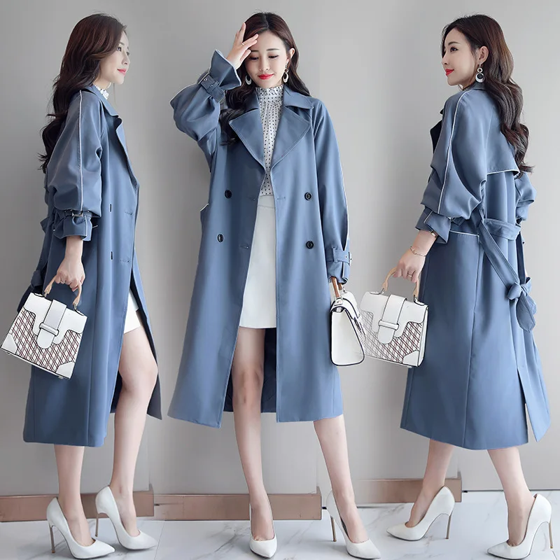 

2019 Autumn And Winter New Style Korean-style Loose-Fit Slimming Elegant Casual Long over-the-Knee Trench Coat WOMEN'S Coat