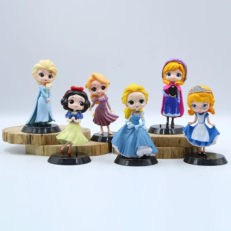 Disney Q Posket с Эльзой и Анной из мультфильма Белоснежка 6 шт./лот 10 5 см ПВХ Фигурки
