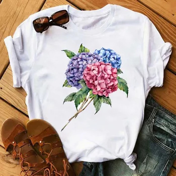 

Maycaur Women's T-shirt Kawaii Vogue Flower Print Shirts Casual Graphic T-shirt O-neck Harajukus 90s Streetwear Ladies Girls Top