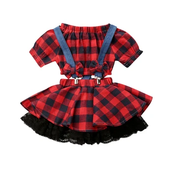 

Christmas Toddler Baby Girls Sister Clothes Plaids T Shirt +Strap Dress Outfits Xmas Newborn Clothes Set Toddler Girl Clothing