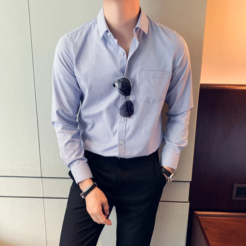 Мужская рубашка в британском стиле сезон осень-зима свободная полоску мужские