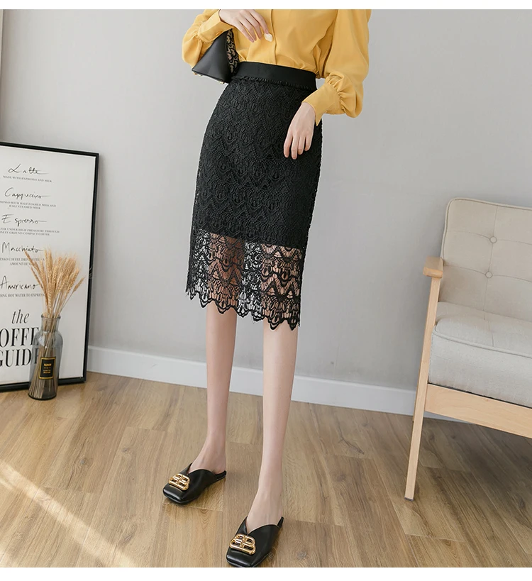 New arrival spring Runway Women Long Skirt Luxury mesh lace High Waist Elegant retro Skirt hollow out Designer sliming Skirts