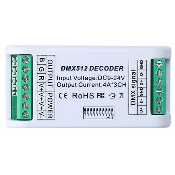 

3CH DMX 512 LED Decoder Controller Dimmer 9V-24V Console USB for RGB LED Strip