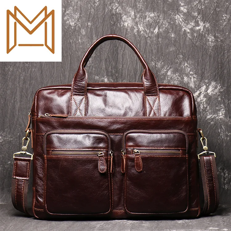 

Genuine Leather Man 15.6 Inch Computer Package Woman Cowhide Single Shoulder Satchel Capacity Portable Briefcase