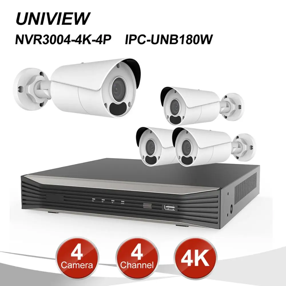 

Play & Play 4K 4CH POE NVR KIT H.265 4 Channel Security Camera System 4PCS 8Megapixels Bullet IP Camera Outdoor Onvif Support