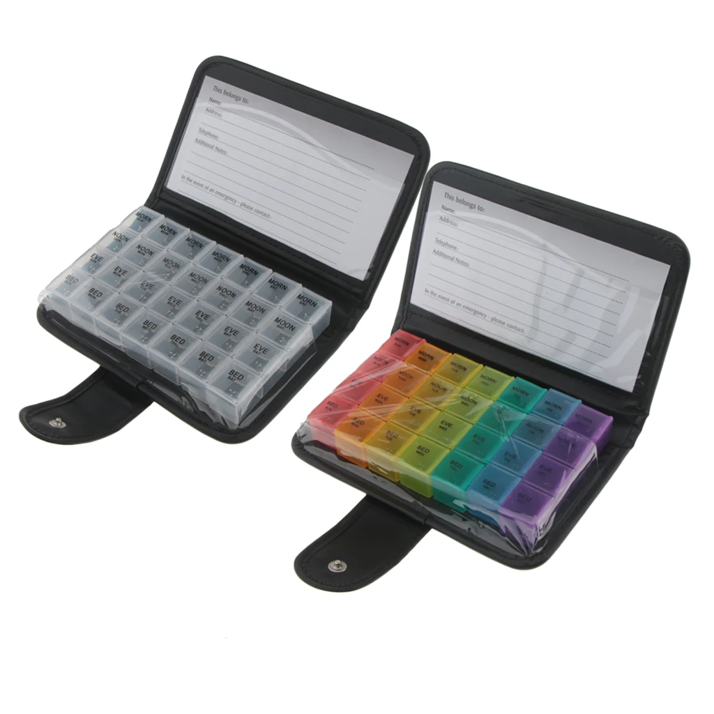 2Pcs Travel Pill Box Leather Case Organizer Weekly Medicine Holder Container for Home Travel Camping Hiking Outdoor Sports