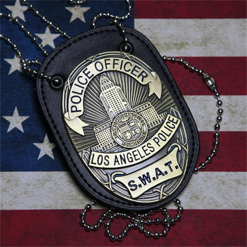 1 шт. LA Police SWAT полицейский кожаные значки держатель для ID карты 1:1 с цепочкой для мужчин подарок косплей коллекция 2 вида