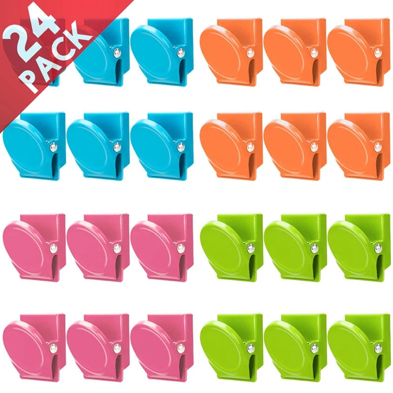 Magnetic Clips, 24 Pieces Magnetic Metal Clips, Refrigerator Whiteboard Wall Fridge Magnetic Memo Note Clips Magnets Metal Cli