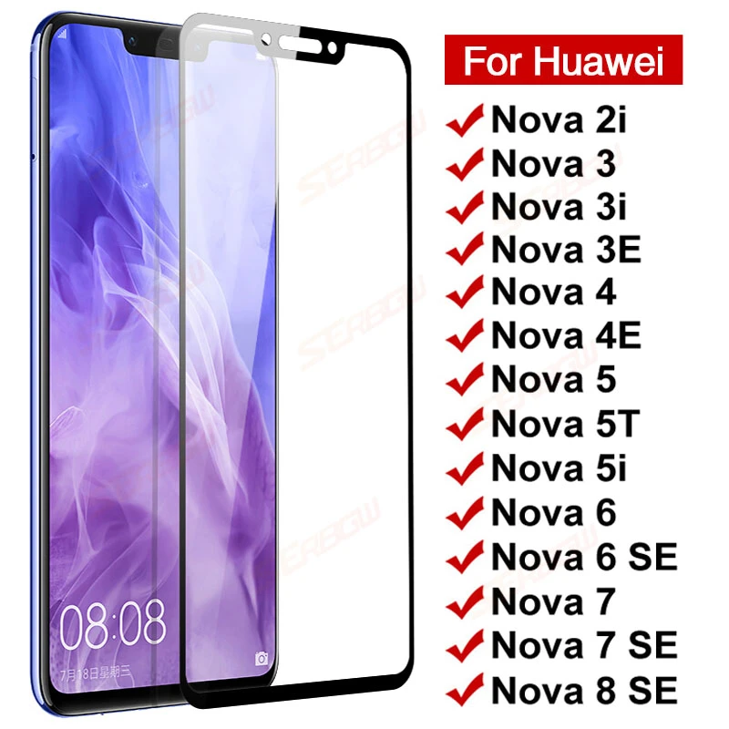 phone screen cover 9D Anti-Burst Tempered Glass For Huawei nova 2i 3 3i 3e 4 4e 5 5i 5T Screen Protector Nova 6 7 8 SE Safety Protective Glass Film phone protector