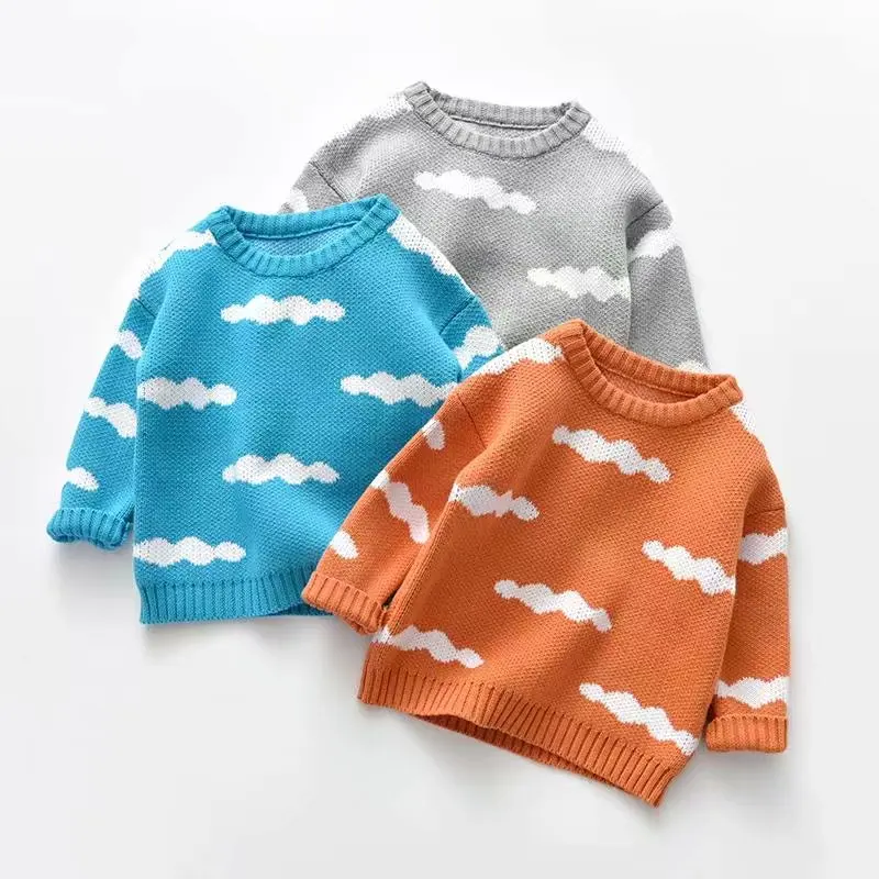 Модный стильный свитер для маленьких девочек, толстый свитер с облачком в европейском и американском стиле, детские свитера