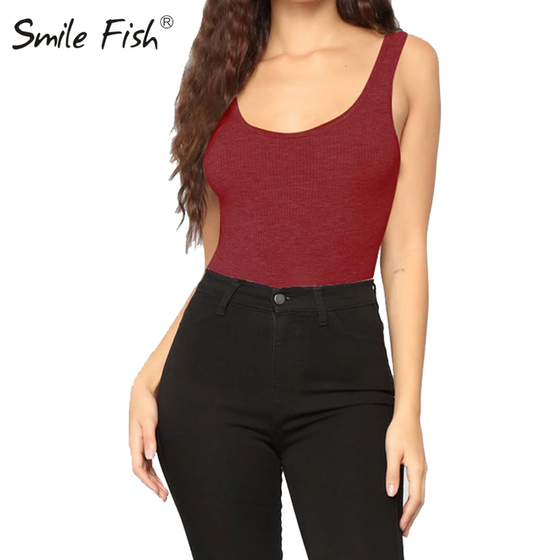 

New Women Bodysuits Knitted Cotton Ribbed Skinny Casual Bodysuit Rompers Solid Sleeveless Tank Bodycon Body Top Stretchy M0192