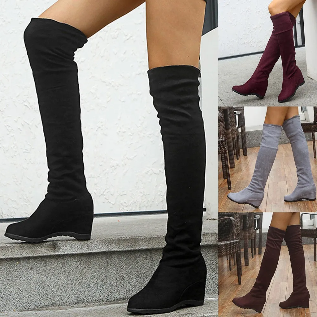 flat elastic thigh high boots