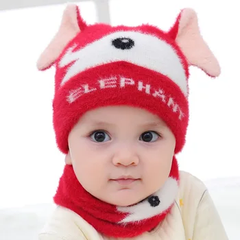 

2019 Baby Winter Warmer Scarf Cartoon Print Hat Infant Collar Scarves Neckerchiefs Headwear Set Children's Sets