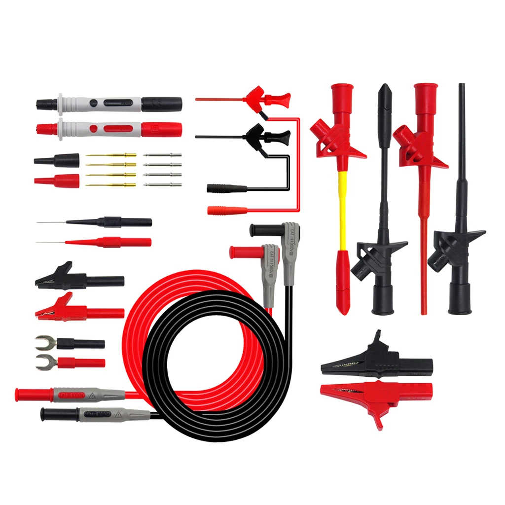 Electrical Multimeter Test Leads with Alligator Cips Test Probes Replaceable Probe Tips Test Hooks Test Clips, Set of 26Pcs