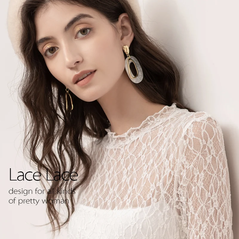 womens clothing Fashion Women Lace Shirt Women Sexy See-through Long Sleeve Mesh Plus Size Spring Summer Elastic Skinny Tops