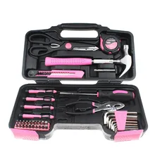 Kit d'outils manuels de réparation ménager, 39 pièces, avec boîte à outils en plastique, étui de rangement, pince à marteau, tournevis et couteau