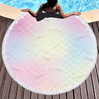 

3D round beach towel bath towel microfiber towel bathrobe beach mat fish beauty Adult Colorful Quicksand Pattern