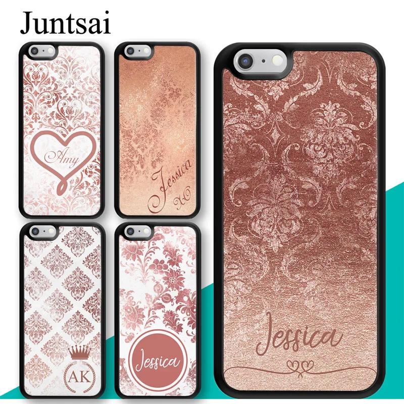 Personalised Rose Gold Marble Damask Name Case For Iphone 13 Pro Max 11