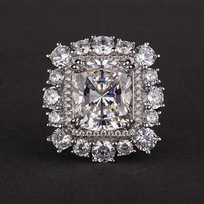 Не поддельные 12*10 мм бриллиантовое кольцо с бриллиантами, серебряное кольцо S925 пробы, изящный Свадебный цитрин, сапфир, аметист, рубиновый цветной бриллиант - Цвет камня: Белый