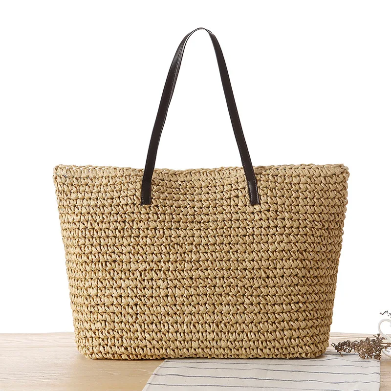 

Fashion Rattan Woven Women Handbag Summer Beach Bag Large Capacity Tote Bag Handmade Knitted Straw Crossbody Bags for Women 2019