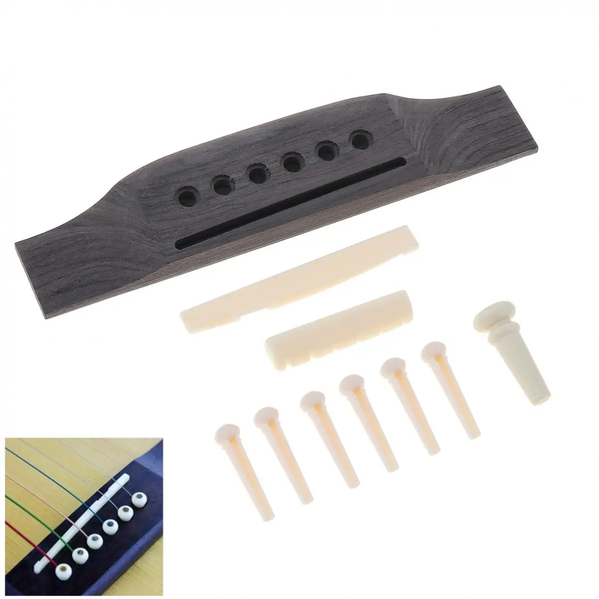 

6 String Acoustic Guitar Bridge Pins Set Saddle Nut Acoustic Cattle Tailpiece Rosewood Guitar Parts for Acoustic Folk Guitar