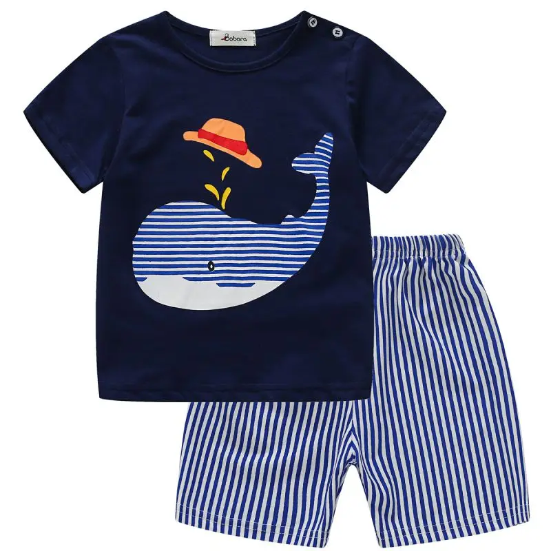 Summer newborn Kids Baby Boy Clothes Set Cotton cartoon bebes Short Sleeve T-Shirt Tops Shorts Pants 2PCS Outfits Set - Цвет: L