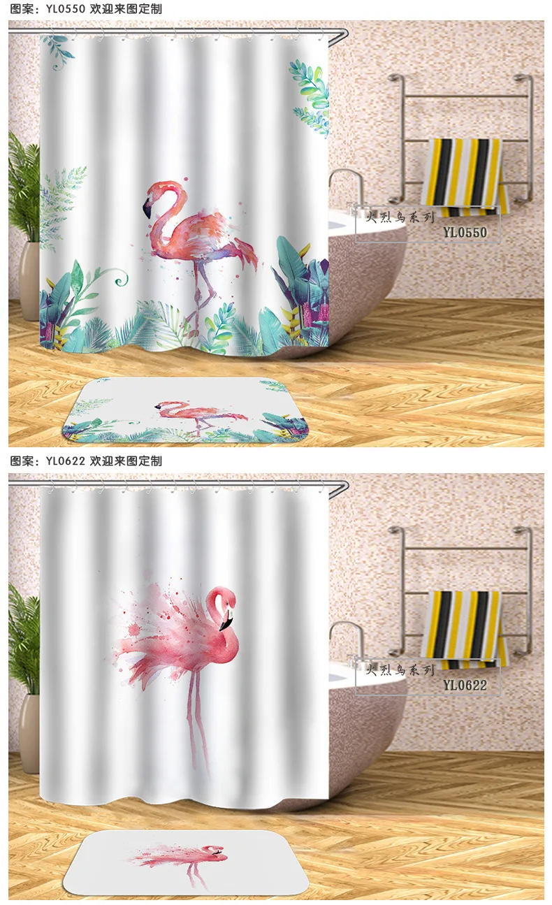 New Products Shelves Flamingo Printed Shower Curtain Flower Type Multiple Choice Customizable Flower Type Large Amount Excellent