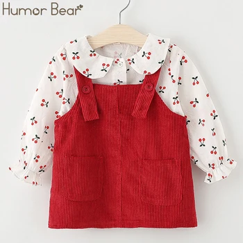 

Humor Bear 2020 Fall Baby Girl Clothes Suit Spring Kids Clothing Suit Autumn Flower Shirts+Cute Strap Dress 2pcs Infant Clothing
