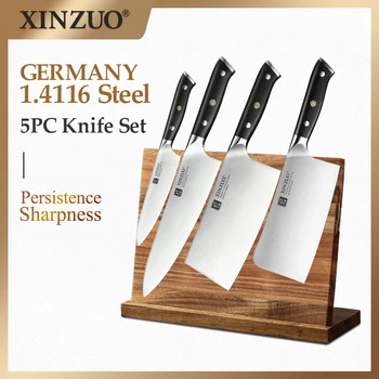 

XINZUO 5PCS Chef's Knife Set Damascus Steel with Ebony wood Handle New Best Chef Knife Set Excellent Acacia Wood/Knife Set BlocK